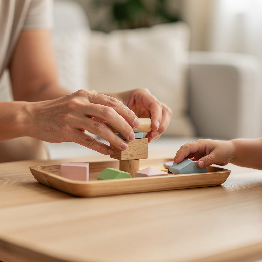 Babyland Family Child Care nurturing environment in Bay Terraces, San Diego - a caregiver engages with children in our home-based daycare